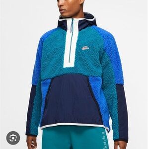 Nike heritage sherpa half zip hoodie blue S